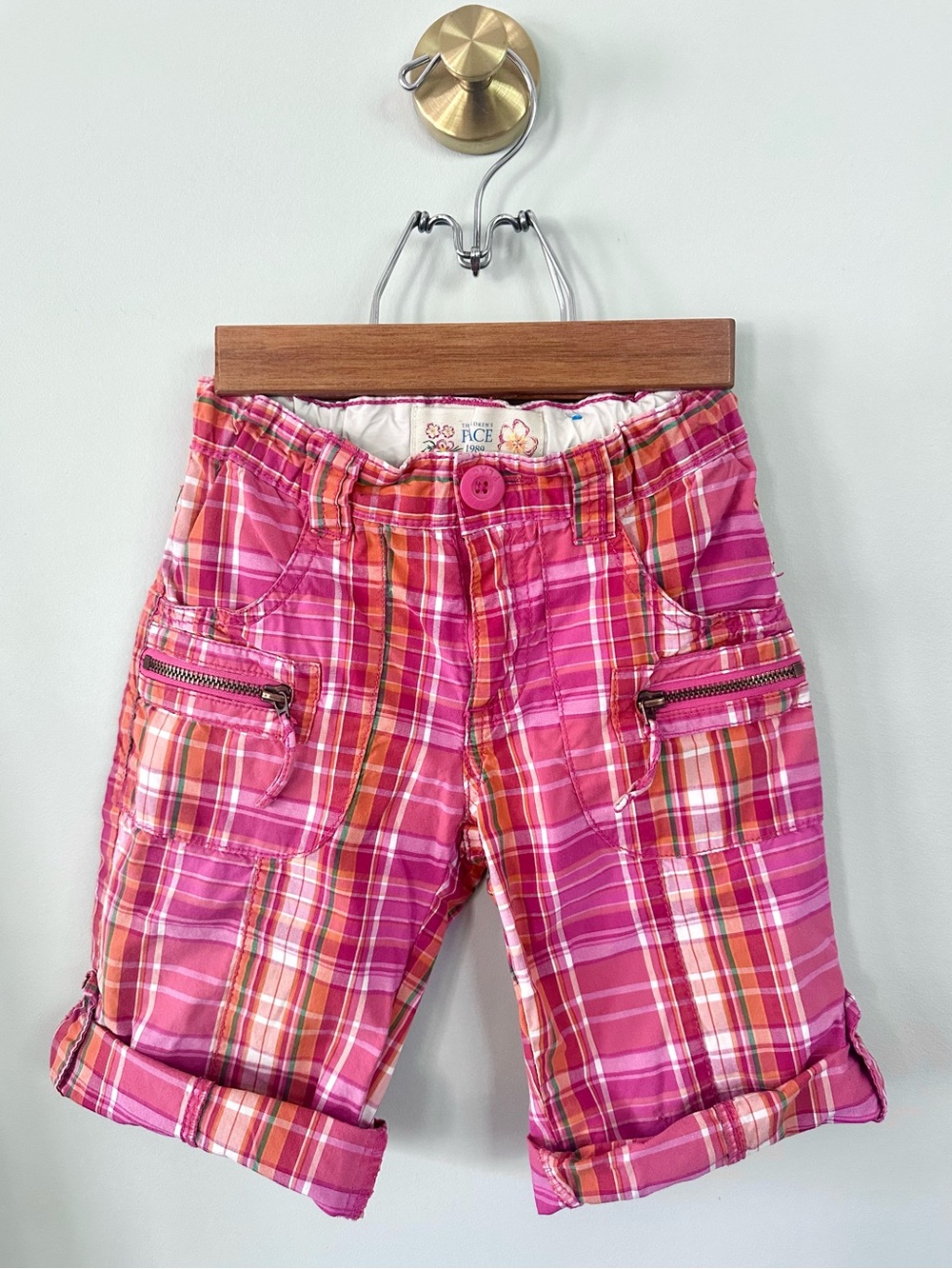 The Children’s Place Girls Vintage Pink Plaid Bermuda Shorts Size 5 Roll Tab